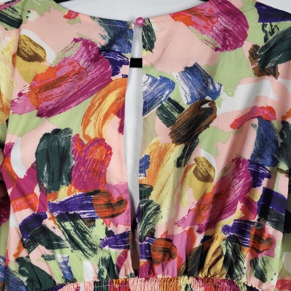 Shein Floral Maxi Dress Women's Large Multicolor Flutter Sleeve High Slit - Picture 8 of 9